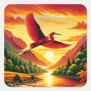 Adesivo Quadrado Fantasy Cute Flying Red Egret