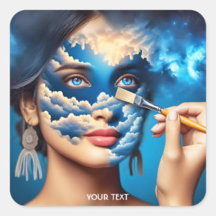 Adesivo Quadrado Fantasy Cute Girl Brush Sky