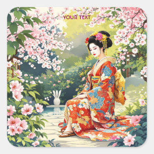 Adesivo Quadrado Fantasy Cute Girl Kimono Sakura