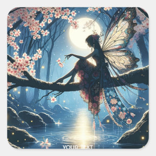 Adesivo Quadrado Fantasy Cute Girl Sakura Tree