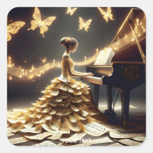Adesivo Quadrado Fantasy Cute Girl Tocando Piano