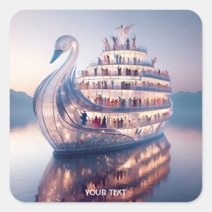 Adesivo Quadrado Fantasy Cute Glass Swan Ship