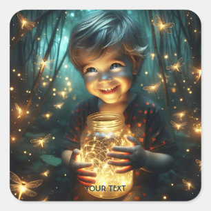 Adesivo Quadrado Fantasy Cute Kid Jar Fireflies