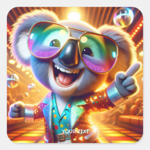 Adesivo Quadrado Fantasy Cute Koala Dancing Disco