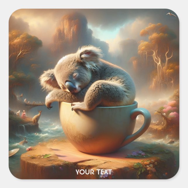 Adesivo Quadrado Fantasy Cute Koala Tea Cup (Frente)