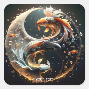 Adesivo Quadrado Fantasy Cute Koi Yin Yang