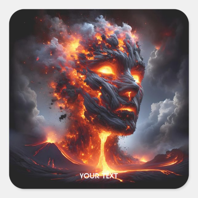 Adesivo Quadrado Fantasy Cute Lava Fire Face (Frente)