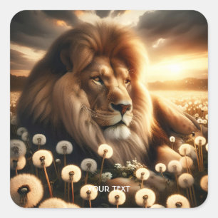 Adesivo Quadrado Fantasy Cute Lion Flowers Sunset