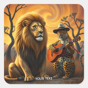 Adesivo Quadrado Fantasy Cute Lion Tiger Guitar