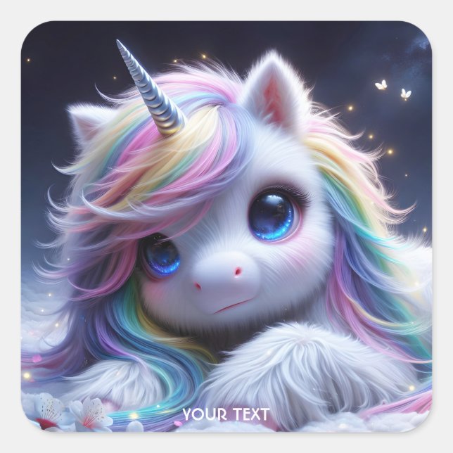 Adesivo Quadrado Fantasy Cute Lovely Baby Unicorn (Frente)