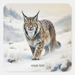 Adesivo Quadrado Fantasy Cute Lynx Winter Snow