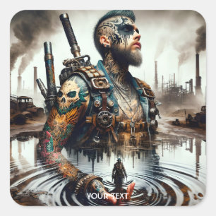 Adesivo Quadrado Fantasy Cute Man Tattoo Water