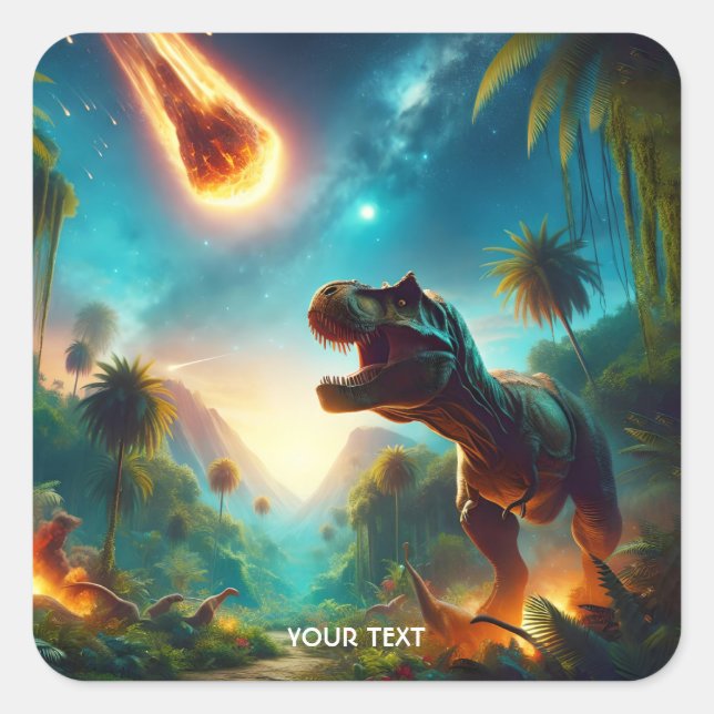 Adesivo Quadrado Fantasy Cute Meteor Assustado T-Rex (Frente)
