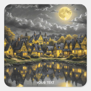 Adesivo Quadrado Fantasy Cute Night Lake Moon