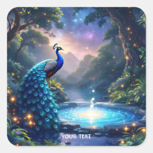 Adesivo Quadrado Fantasy Cute Night Puddle Peacock