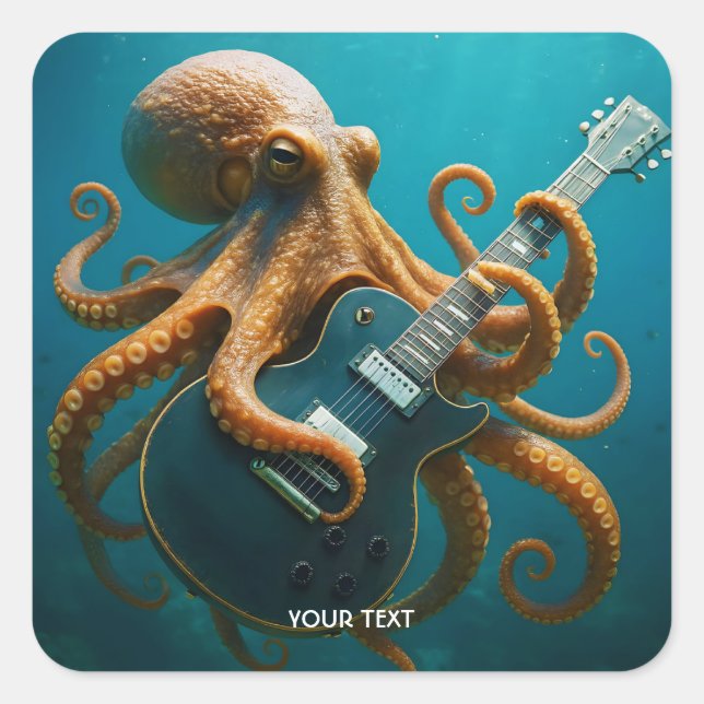 Adesivo Quadrado Fantasy Cute Octopus Tocando Violão (Frente)