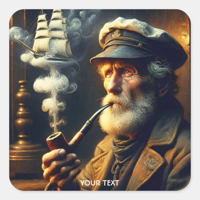 Adesivo Quadrado Fantasy Cute Old Sailor Ship (Frente)