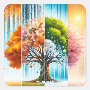 Adesivo Quadrado Fantasy Cute One Tree Seasons