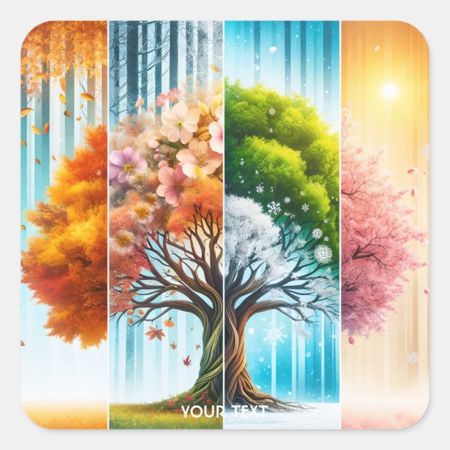 Adesivo Quadrado Fantasy Cute One Tree Seasons (Frente)