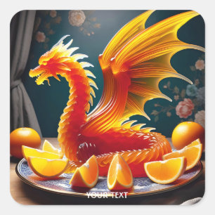 Adesivo Quadrado Fantasy Cute Orange Jelly Dragon