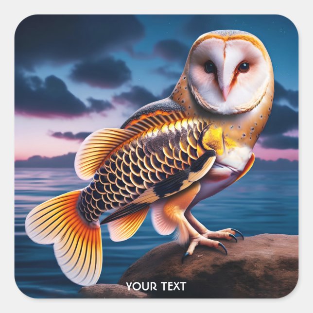 Adesivo Quadrado Fantasy Cute Owca Fish Sea (Frente)