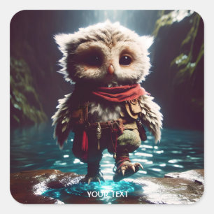 Adesivo Quadrado Fantasy Cute Owl Adventurer Water