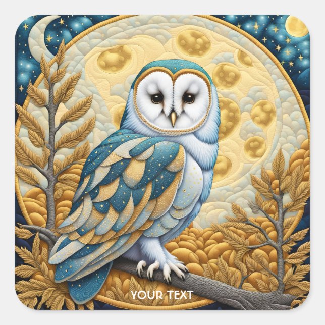 Adesivo Quadrado Fantasy Cute Owl Moon Trees (Frente)