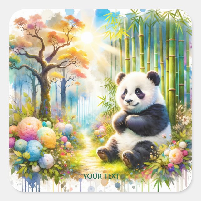 Adesivo Quadrado Fantasy Cute Panda Bamboo Forest (Frente)