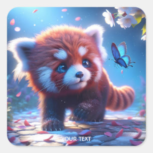Adesivo Quadrado Fantasy Cute Panda Red Butterfly