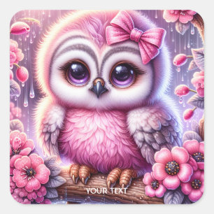 Adesivo Quadrado Fantasy Cute Pink Owl Sakura