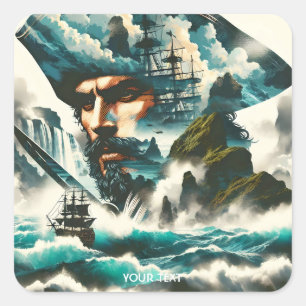 Adesivo Quadrado Fantasy Cute Pirate Ship Ocean