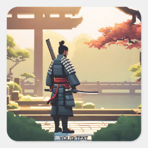 Adesivo Quadrado Fantasy Cute Pixel Art Samurai