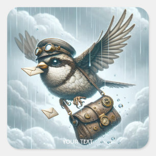 Adesivo Quadrado Fantasy Cute Postage Bird Voando