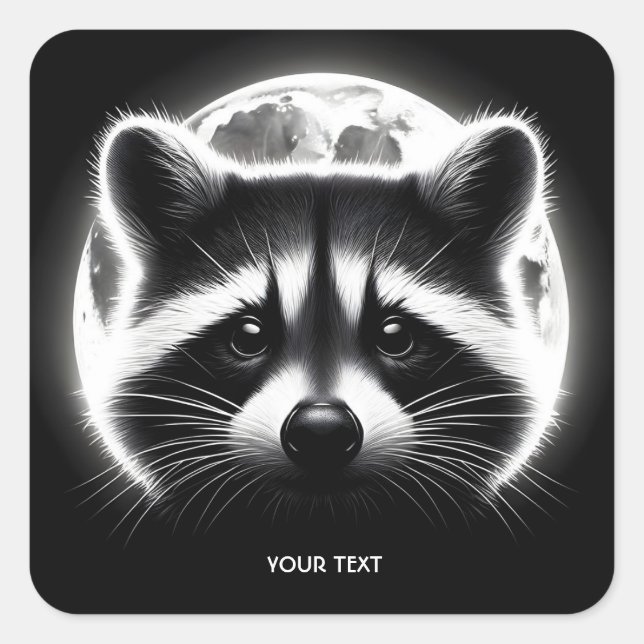 Adesivo Quadrado Fantasy Cute Racoon Face Moon (Frente)