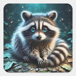 Adesivo Quadrado Fantasy Cute Racoon Night Stars
