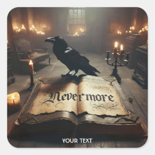 Adesivo Quadrado Fantasy Cute Raven Book Candles