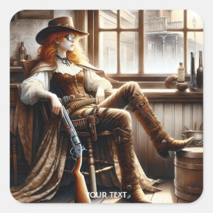 Adesivo Quadrado Fantasy Cute Red Hair Cowgirl