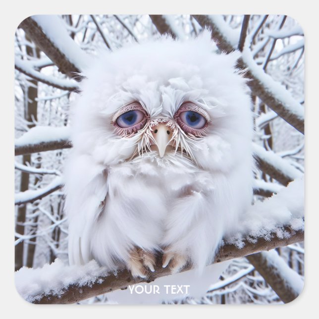 Adesivo Quadrado Fantasy Cute Sad Owl Winter (Frente)