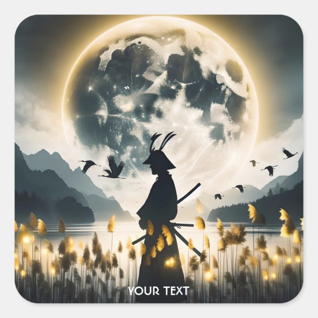Adesivo Quadrado Fantasy Cute Samurai Reeds Moon (Frente)