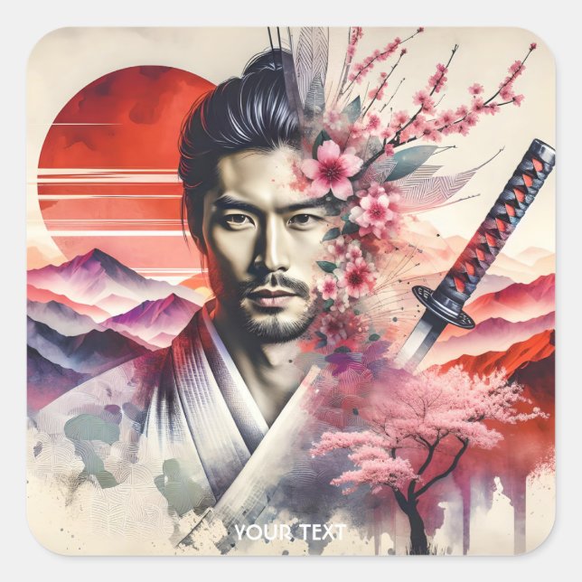 Adesivo Quadrado Fantasy Cute Samurai Sun Katana (Frente)