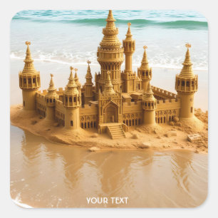 Adesivo Quadrado Fantasy Cute Sand Castle Beach