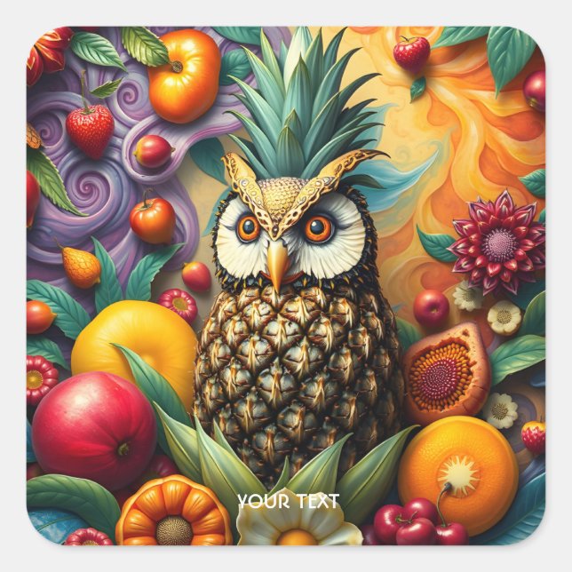 Adesivo Quadrado Fantasy Cute Serene Pineapple Owl (Frente)