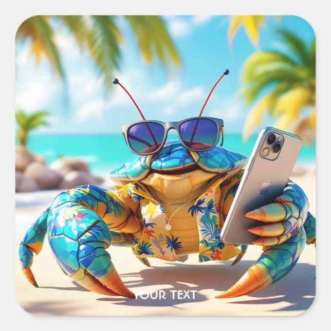 Adesivo Quadrado Fantasy Cute Shell Crab Beach (Frente)