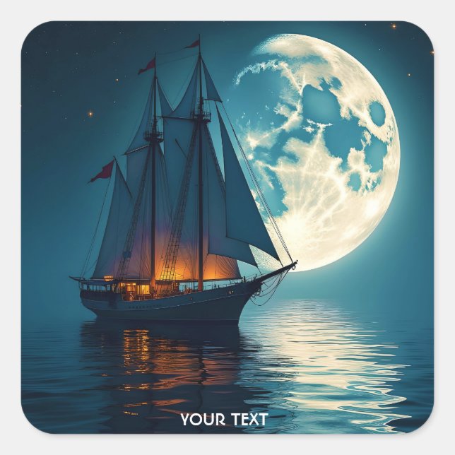 Adesivo Quadrado Fantasy Cute Ship Night Moon (Frente)