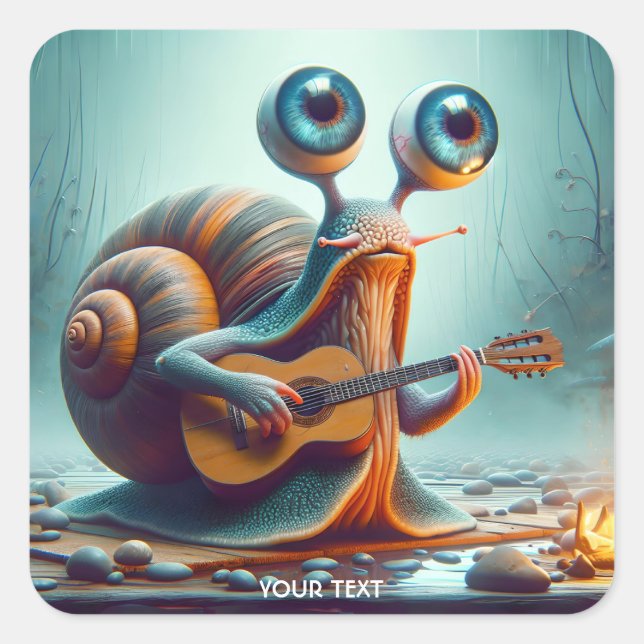 Adesivo Quadrado Fantasy Cute Snail Eyes Guitar (Frente)