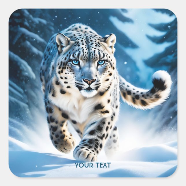 Adesivo Quadrado Fantasy Cute Snow Leopard Correndo (Frente)