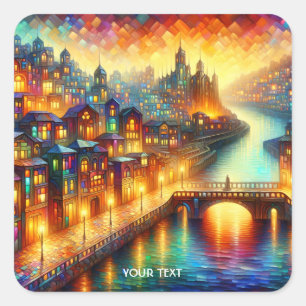 Adesivo Quadrado Fantasy Cute Staink Glass City