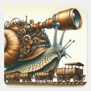Adesivo Quadrado Fantasy Cute Steampunk Snail Train