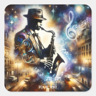 Adesivo Quadrado Fantasy Cute Street Musical Saxofone