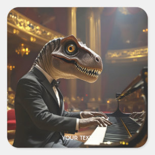Adesivo Quadrado Fantasy - Cute T-rex Tocando Piano